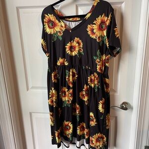 Floral Black Dress with Sunflower Design